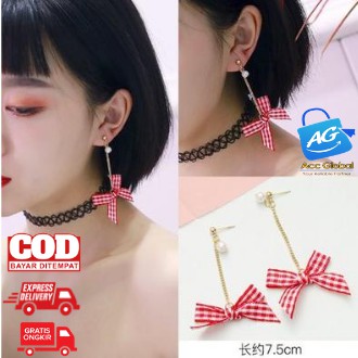 Anting Fashion / Anting / Anting Korea / Anting Panjang / Anting Hijab / Anting Pita Merah Mutiara