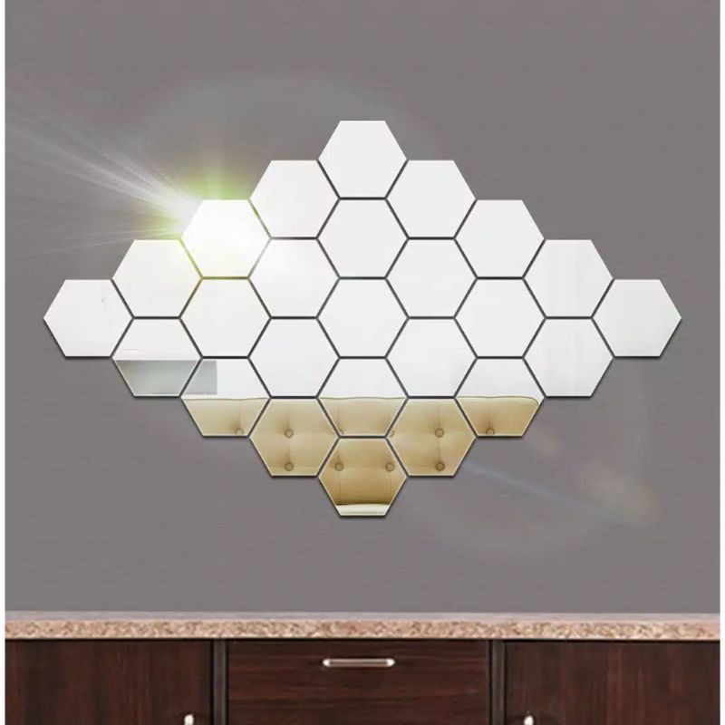 Kaca Dinding Acrylic HEXAGONAL Impor 1 Set Isi 8 Kecil M885