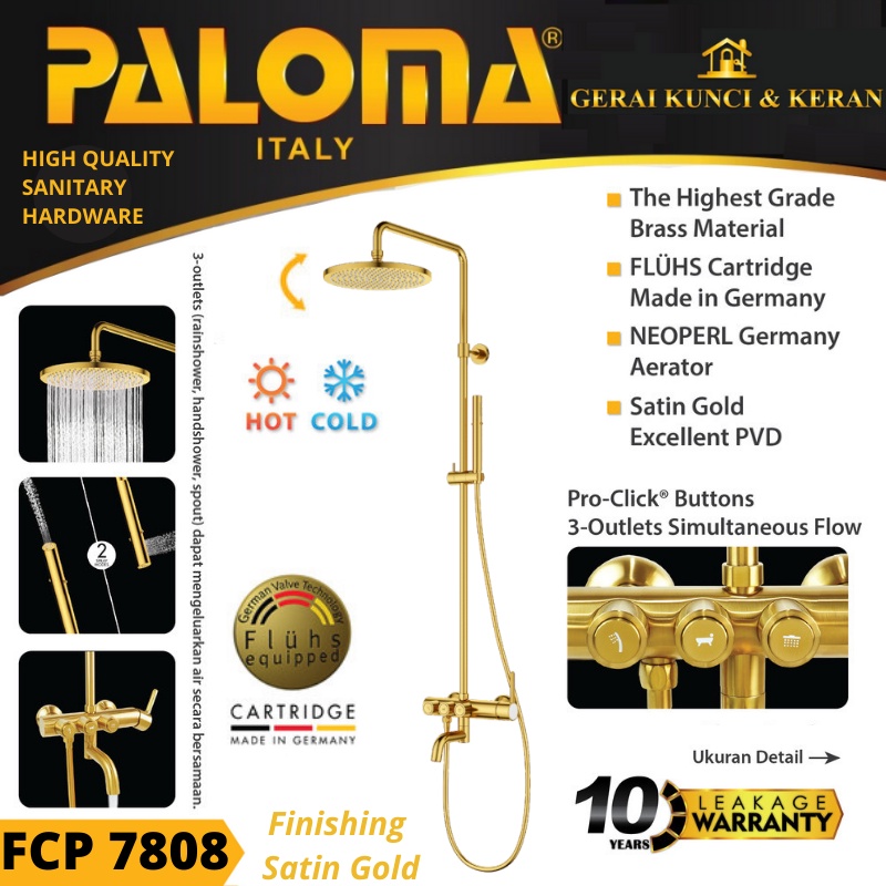 PALOMA FCP 7808 Shower Tiang Set Column Mandi Keran Kran Panas Dingin Satin Gold