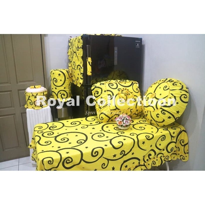 Taplak Meja Makan - Royalcollectioon - Set Taplak Meja Makan Ulir Kuning