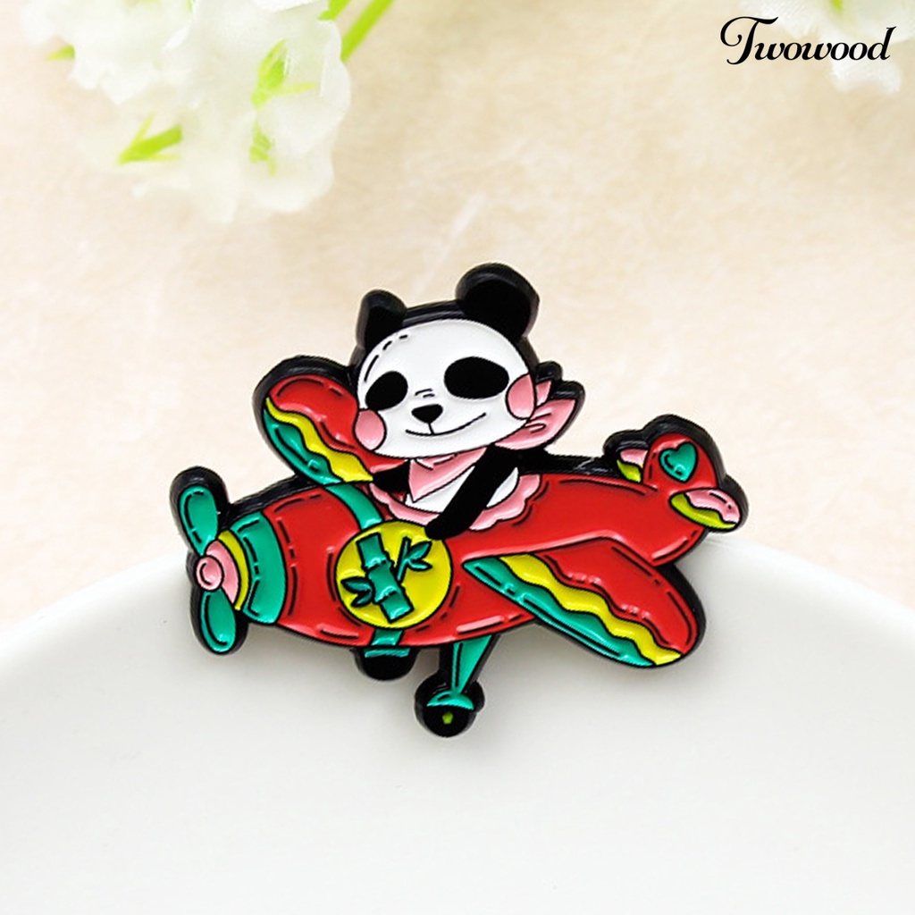 Twowood Airplane Panda Pattern Lapel Pin Mini Alloy Red Plane Bamboo Collar Brooch Backpack Accessories