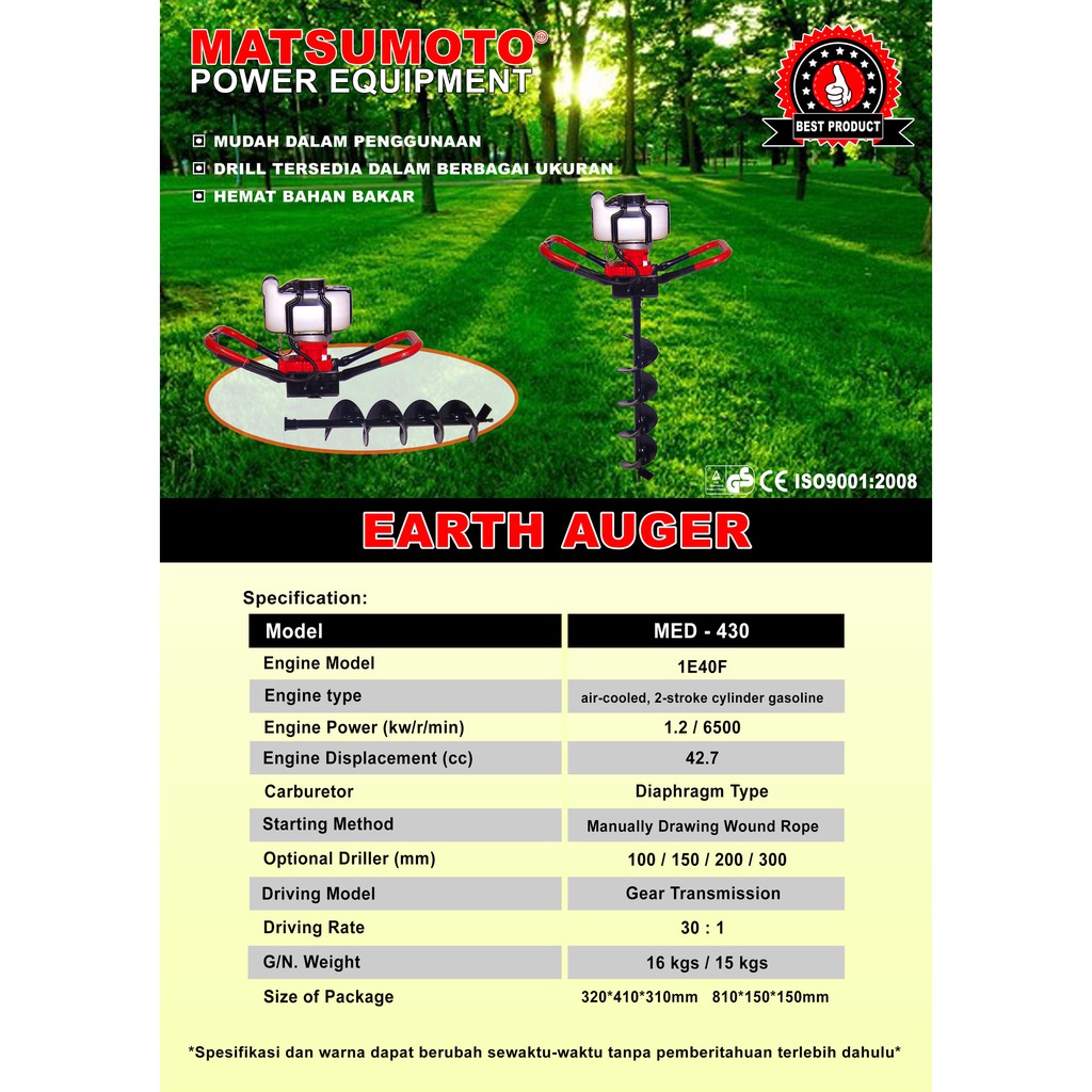 Mesin Bor Tanah Biopori Matsumoto / Mesin Bor Sumur / Earth Auger