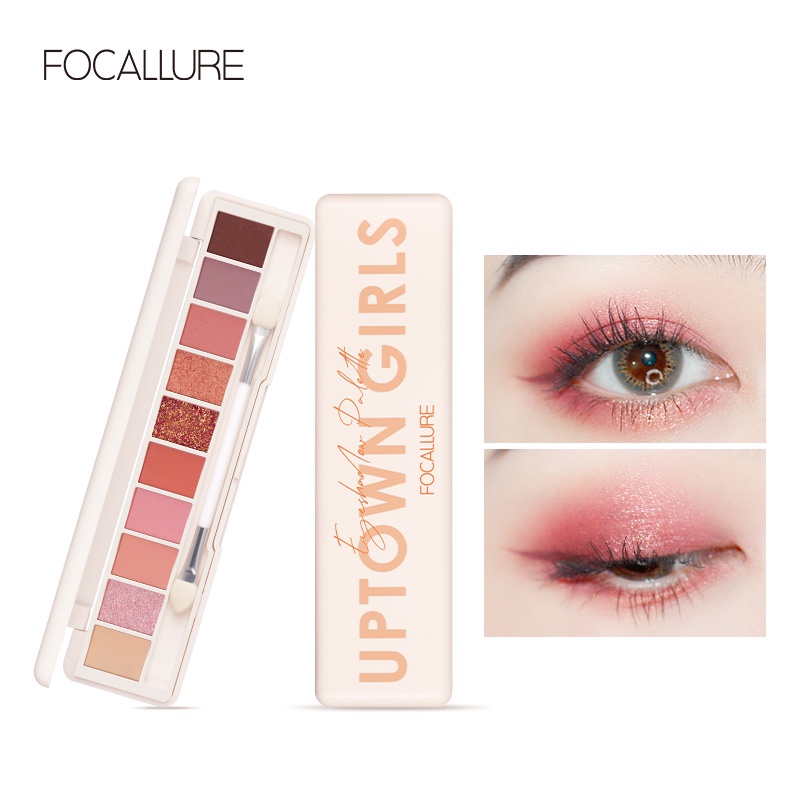 FOCALLURE Waterproof Eyeshadow Palette  Matte Shimmer with Mirror Brush 10 Colours FA158