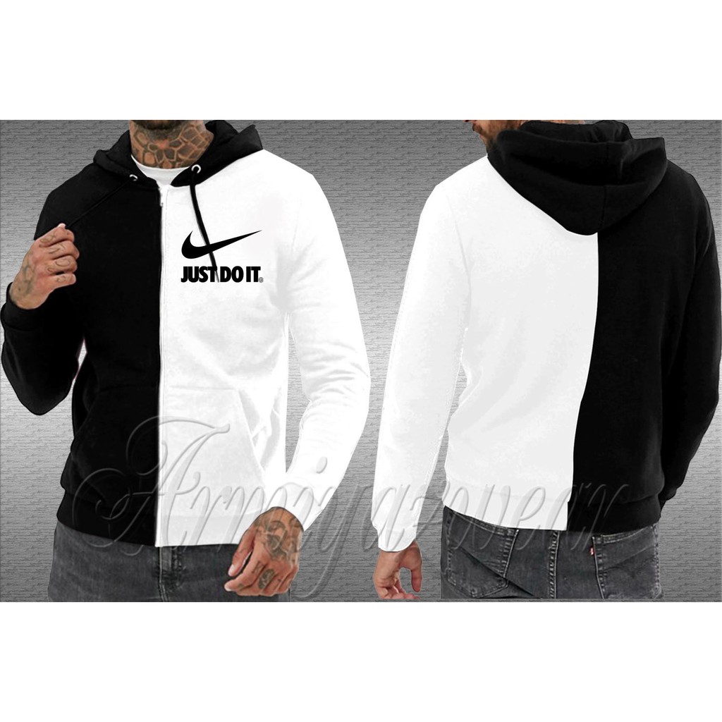 Hoodie Jaket NIKE Kombinasi Hitam Putih