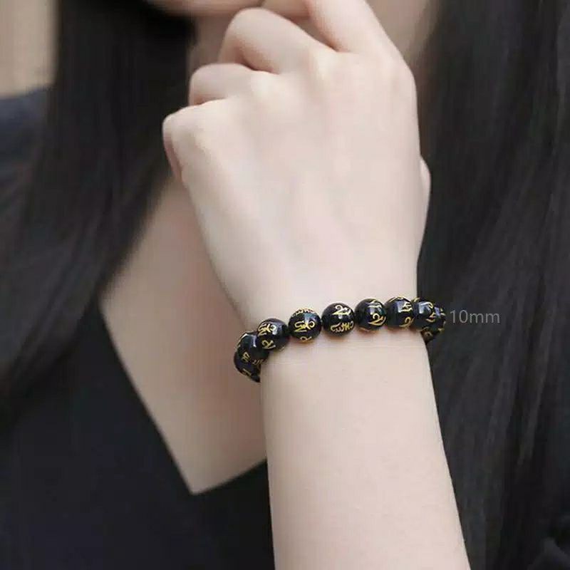 GELANG ONIX MANTRA OM MANI PADME HUM 10MM