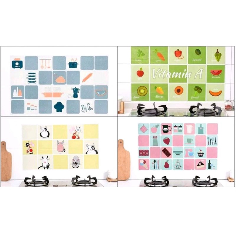 Wallpaper stiker dinding dapur Wallpaper Dinding Sticker Dapur Anti Minyak Motif Kartun Lucu Warna D