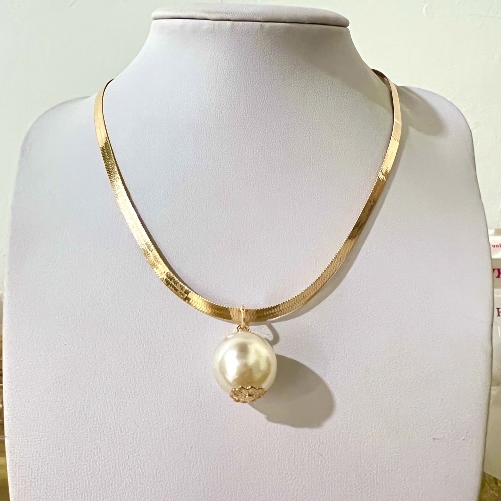 AZ196 Kalung Choker Mutiara Air Tawar Bahan Liontin Lapis Emas Untuk Wanita Kalung Titanium Wanita Gold Mutiara