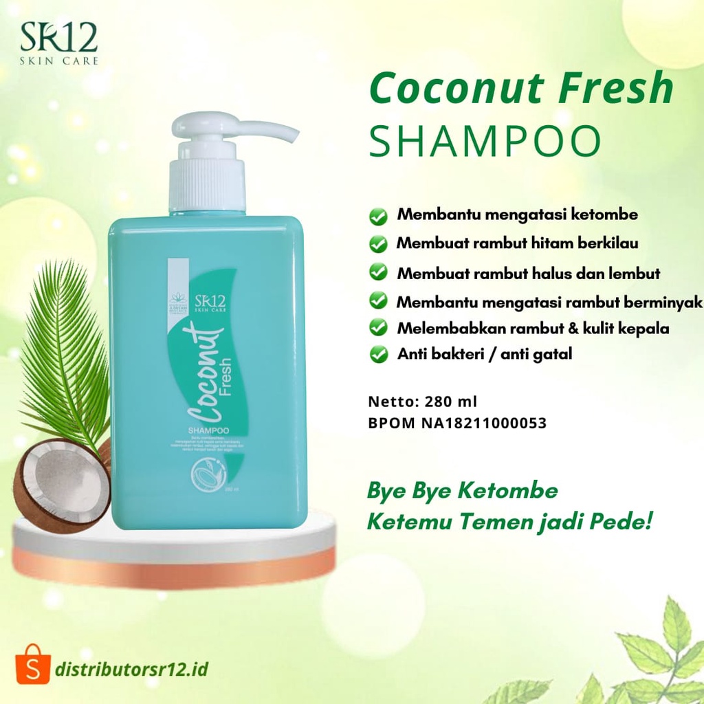 Coconut Fresh Shampoo SR12 Shampo Anti Ketombe Anti Bakterial Rambut Sehat Segar Hitam Berkilau