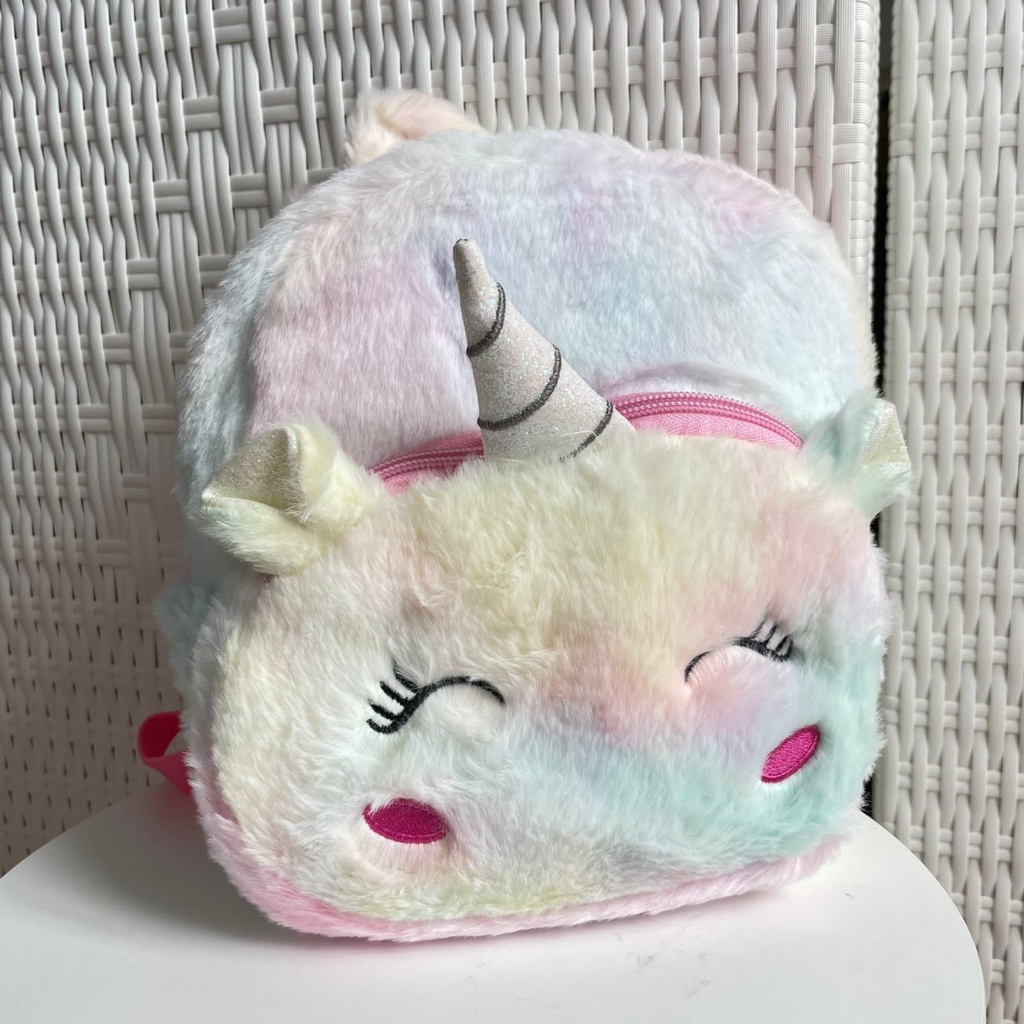 TAS RANSEL UNICORN PLUSHIE BULU TAS RANSEL UNICORN TANDUK BAHAN FULL BULU LEMBUT READY 3 MODEL WARNA PINK UNGU UTIH HARGA TERJANGKAU