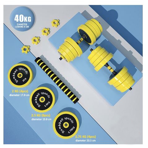 Dumbell Barbel SPEEDS Set 40 Kg Tiang Angkat Beban Besi Dumbbell Stainless