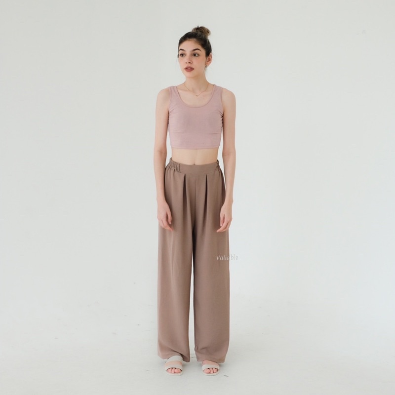 (M-XXL) Highwaist Basic Flowy Wide Pants New Color