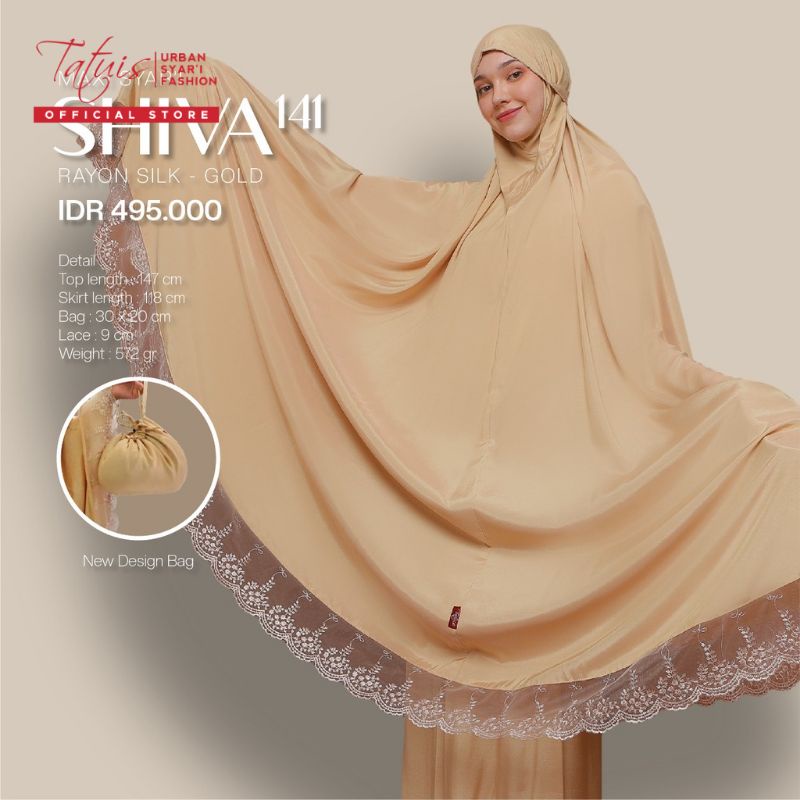 MUKENA TATUIS SHIVA 141 BLACK &amp; GOLD DEWASA MAXI JUMBO RAYON SATIN PREMIUM