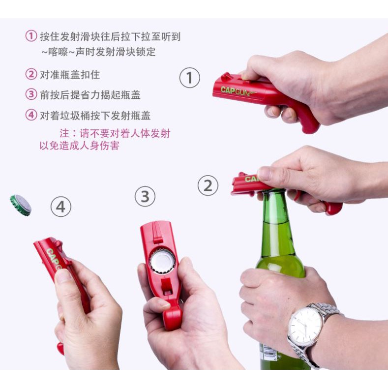 Pistol Pembuka Botol Cap gun Bottle Opener di tembakan