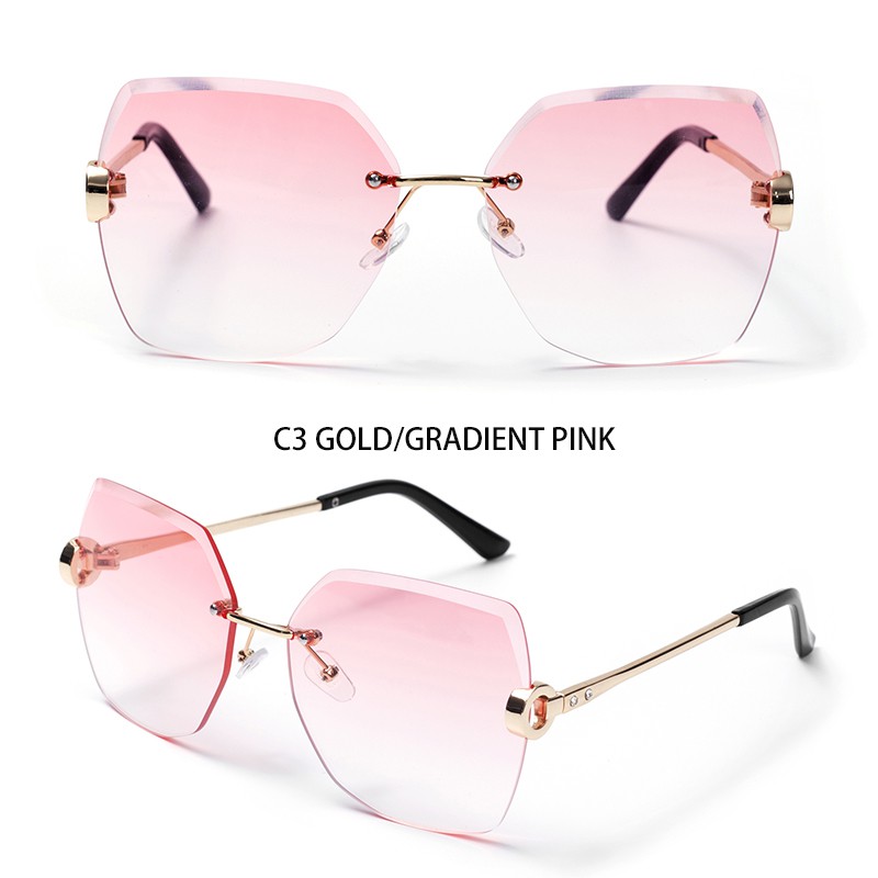 【TERSEDIA & COD】/Kacamata wanita tak berbingkai/Kacamata hitam mode/Kacamata poligon/sunglassesUV400-YJ0096-3