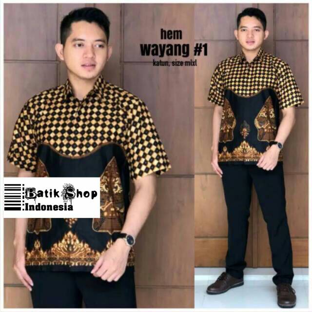 Hem Wayang #1Batik Sogan Pria Kemeja Kantoran Baju Kerja Seragaman Kondangan Casual
