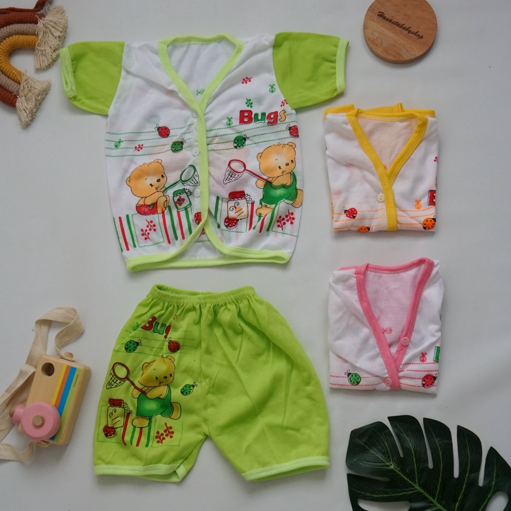 Setelan Baju Lengan Pendek Bayi Baru Lahir Murah Motif Bear Lokal