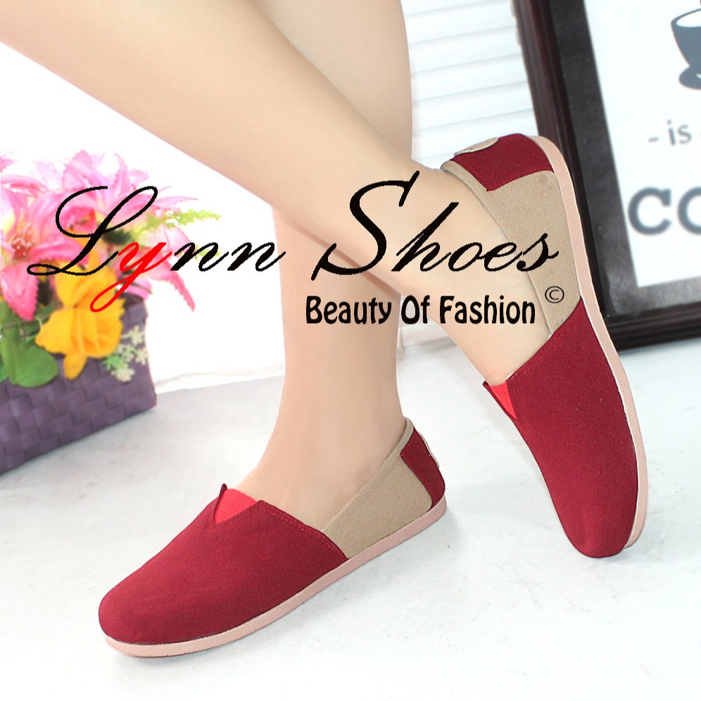 Lynn Sepatu Balet Model Wakai Wanita Slip On SW1WJ - Abu / Cream / Merah / Hitam