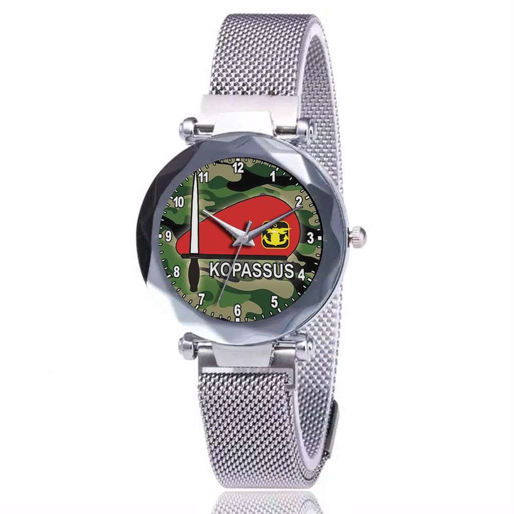 Jam Tangan Wanita Custom - KOPASSUS BAYGROUND LORENG MOTIF 3 Free Box &amp; Batre Cadangan