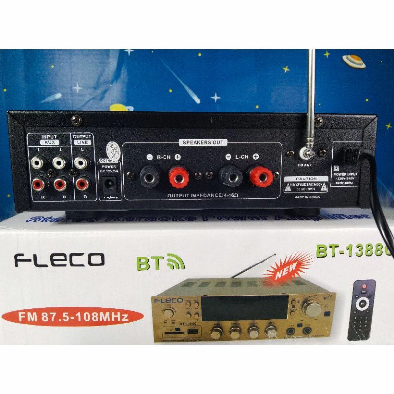 Power Amplifier Bluetooth FLECO BT-1388C + Remote Amplifier Bluetooth