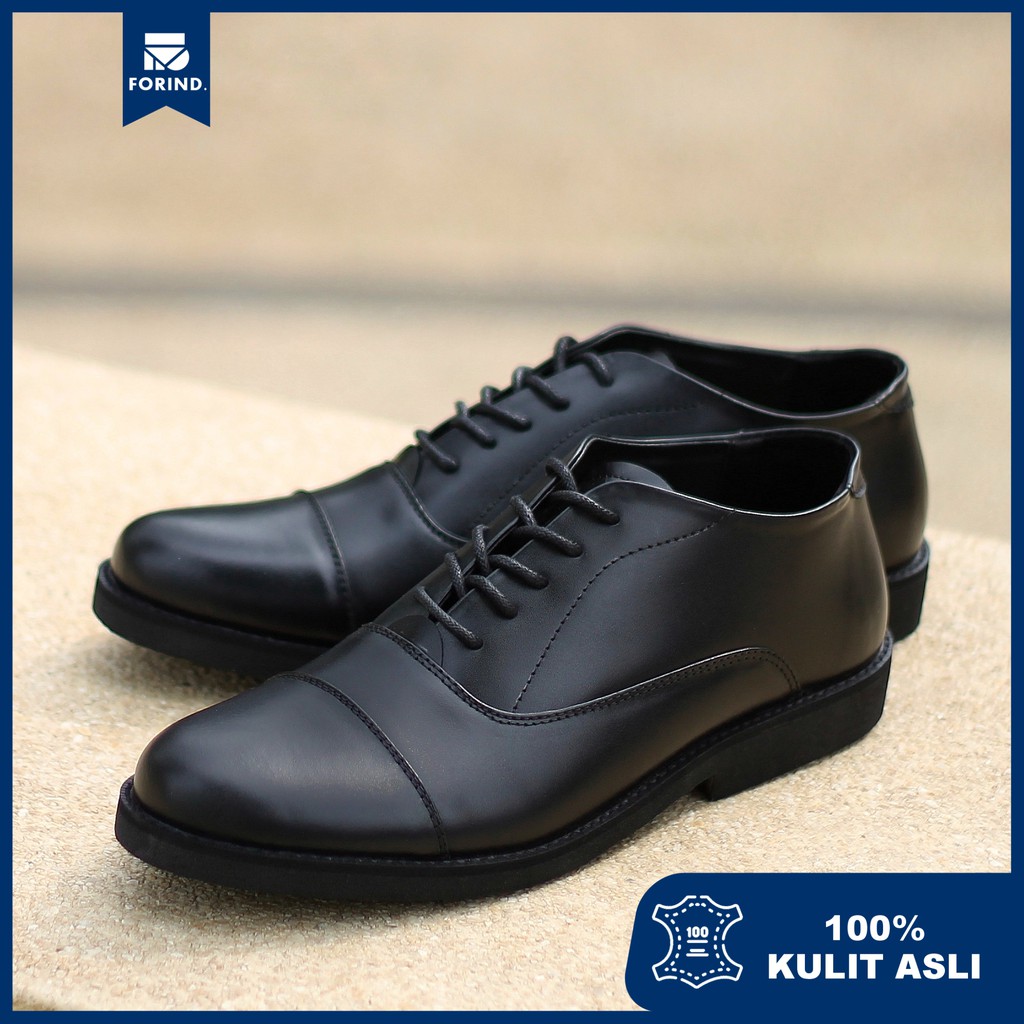 Oxford Full Black | Sepatu Kulit Vintage Klasik Cowok Derby Formal Original Footwear | FORIND Kenzio