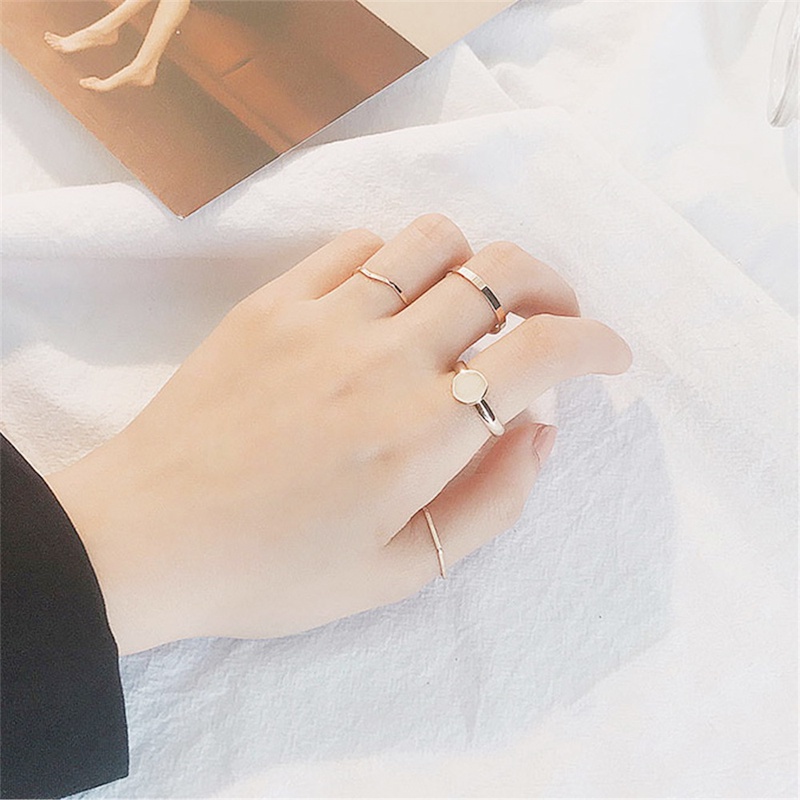 Prettygood5Pcs / Set Fashion Cincin Tidak Beraturan Logam Gelombang Sederhana Yang Dipersonalisasi -PD