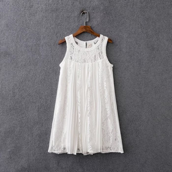 Lace Dress Rok Gaun Pesta Brukat Brokat Baju Wanita Korea Import Putih Murah