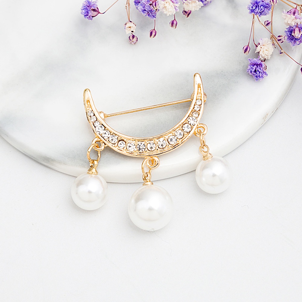 2 Pcs Bros Pin Bentuk Setengah Lingkaran Aksen Mutiara Imitasi Untuk Pakaian