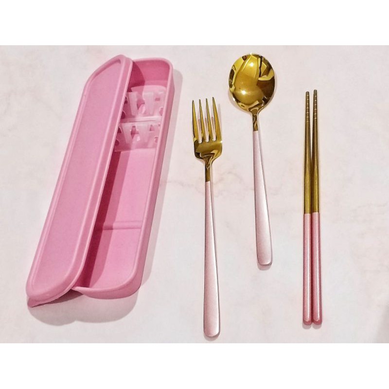 SENDOK KOREA 3IN1 GOLD | SUJEO SET STAINLESS STEEL PREMIUM | SENDOK GARPU SUMPIT MAKAN MEWAH FREEBOX