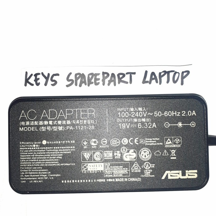 adaptor charger Casan Kabel power soap laptop asus ROG G55 G55VW G46VW G70 G75 G75V 19V 6.32A 6.0 x 3.7 PA-1121-28 FX505 FX705 FX505DT-EB73 Original