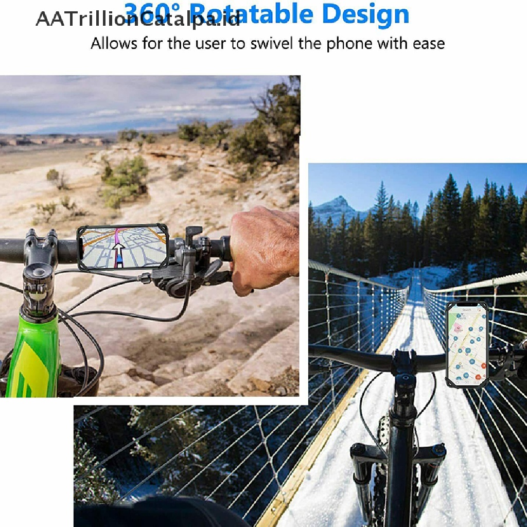 (AATrillionCatalpa) Mount Holder Hp / GPS Bahan Silikon Untuk Sepeda MTB / Motor, Dapat Berputar 360 Derajat° Holder / Dudukan Mobile Phone Model Putar