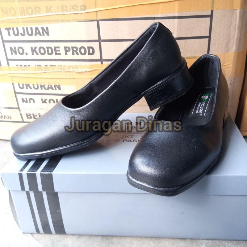 SEPATU PDH WANITA HELS 3CM HITAM DOP AR EXCLUSIVE PETAK ASLI KULIT ORIGINAL