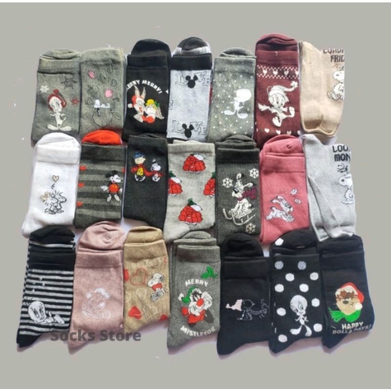 3 pasang kaos kaki motif wanita dewasa bahan katun spandek lembut halus dan berkualitas terjamin bagus