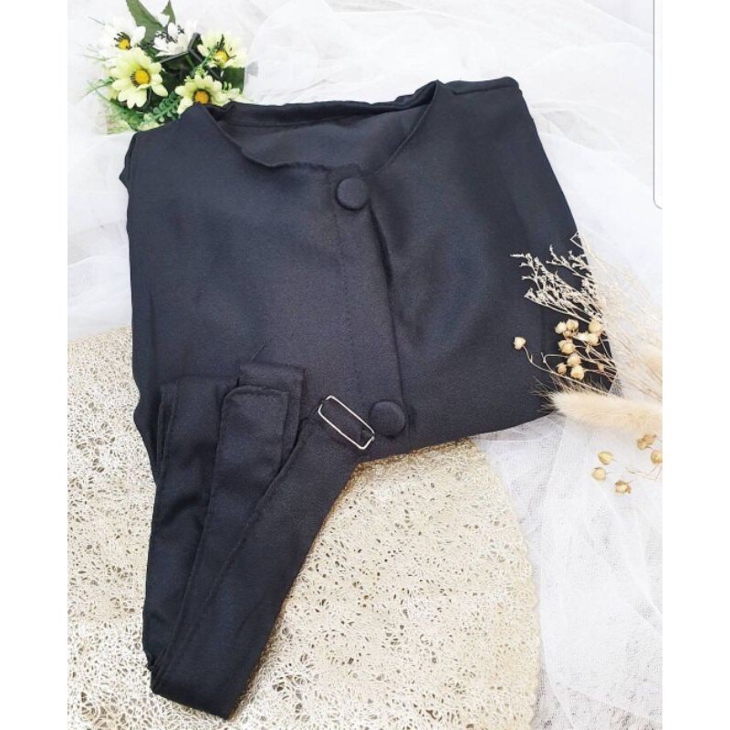 [COD] GAMIS SYARI BELT BUSUI BUMIL FRIENDLY MOSCREPE PREMIUM-Hitam