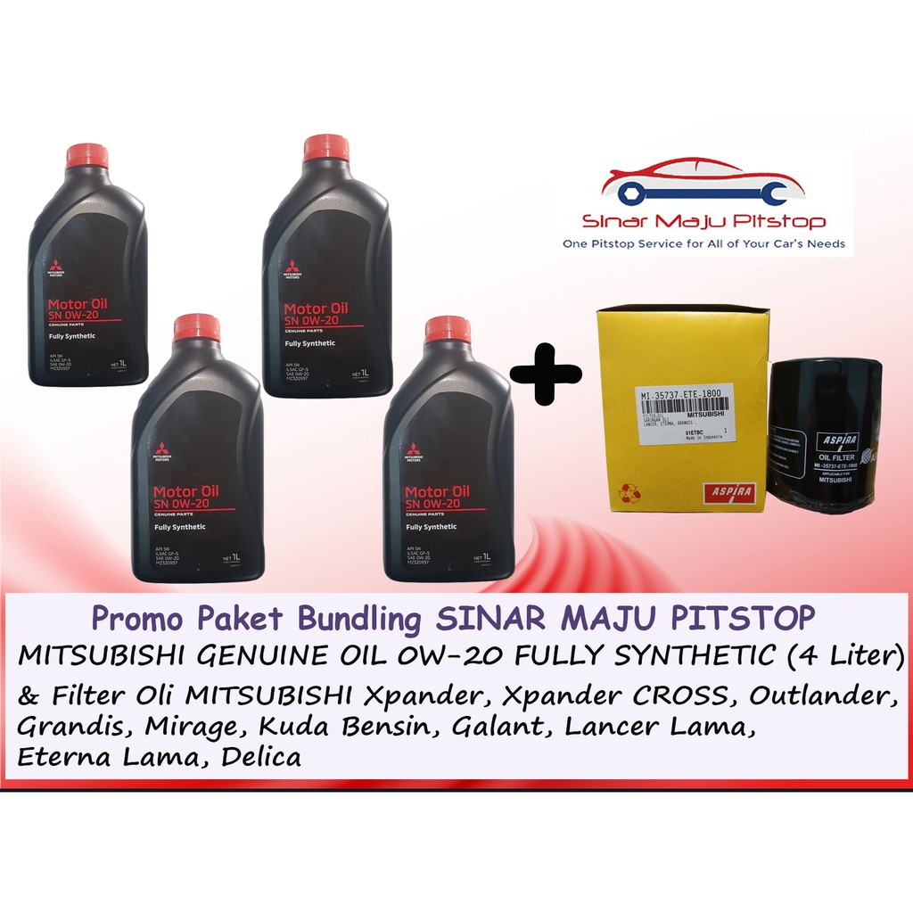 Paket Oli MITSUBISHI GENUINE OIL 0W-20 SN FULL SYNTHETIC & Filter Oli Mobil MITSUBISHI XPANDER & XPA