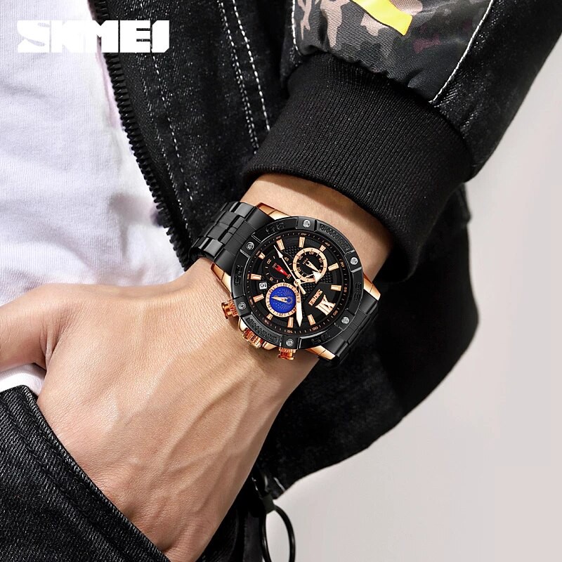 SKMEI 9235 Jam Tangan Pria Analog Chronograph Casual Quartz Tali Stainless WATCHKITE WKOS