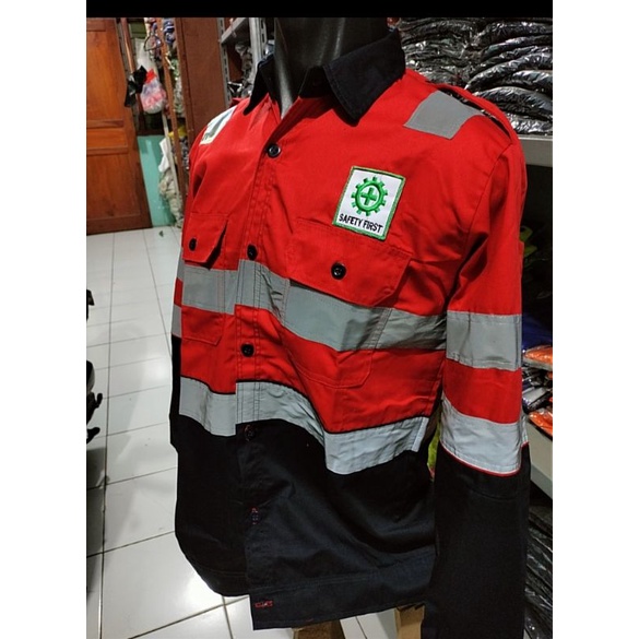 SERAGAM SAFETY MERAH NAVY DOBLE SCOTLIGT 5CM