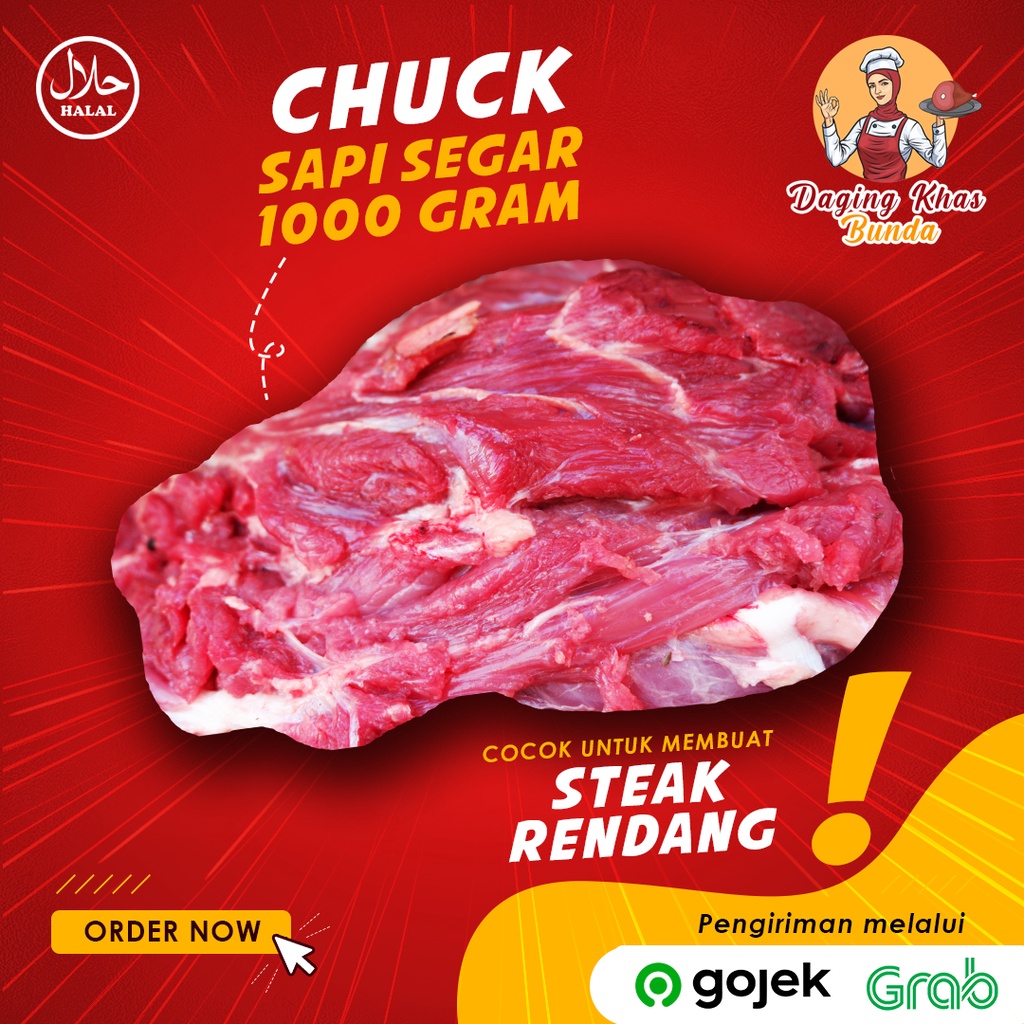 

(PREMIUM) Daging Sapi Chuck Lokal Segar 1KG 1 KG 1000 gram