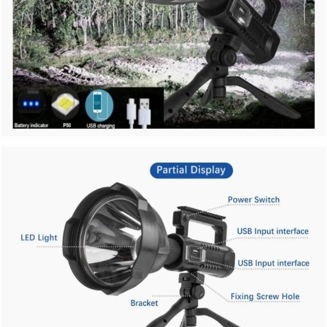 Senter Sorot Super Bright 9000 Lumens Big Lamp Leed Xhp50 Usb Charger