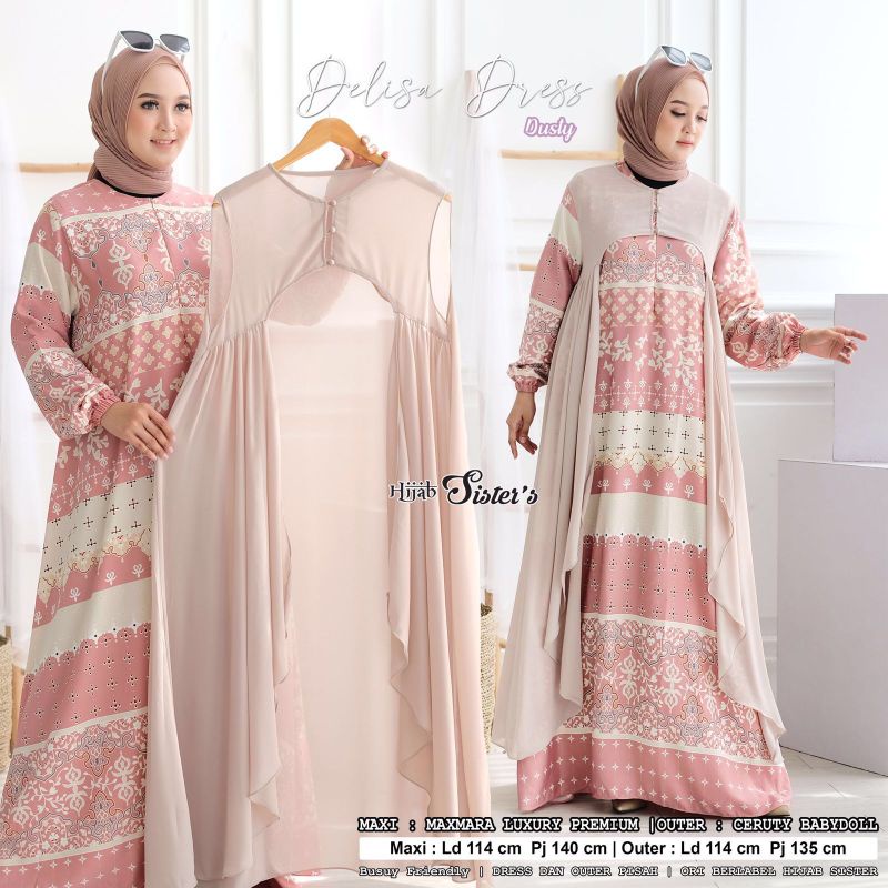 SET GAMIS MAXMARA MOTIF BATIK + OUTER CERUTI BABYDOLL DELISA DRESS BY HIJAB SISTER
