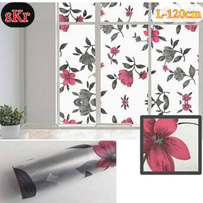 Sticker/stiker kaca motif bunga mawar