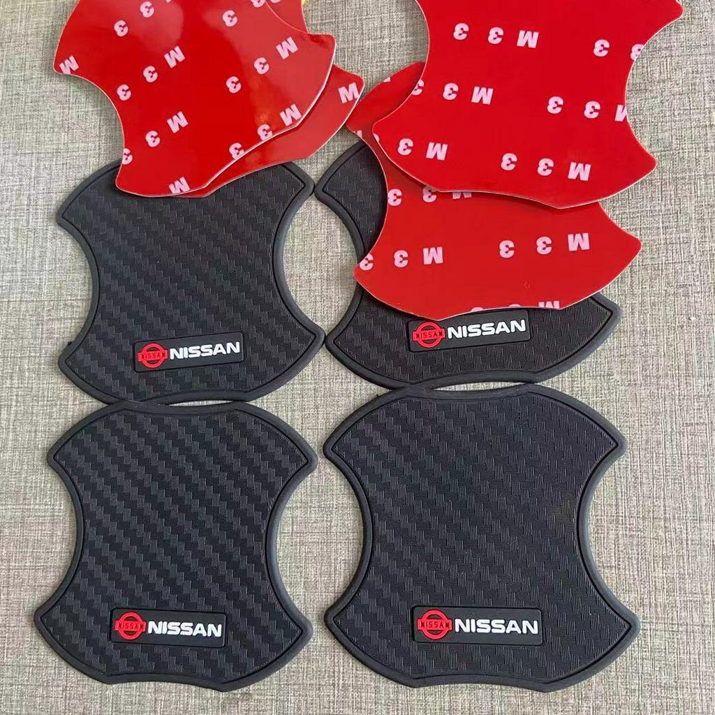 4pcs Stiker Karet Pelindung Handle Pintu Mobil Motif carbon fiber Untuk Toyota Honda Nissan