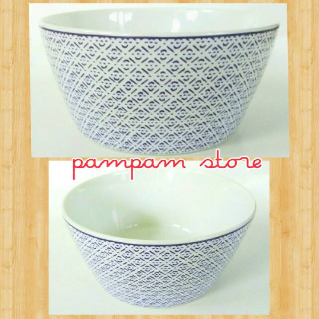 MANGKOK KERAMIK ORIENTAL MOTIF PUTIH BIRU 1/2 LUSIN