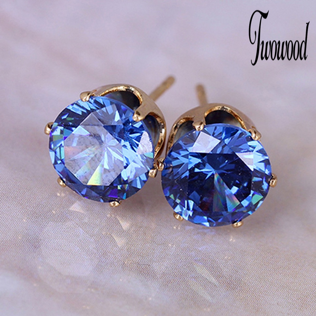 Anting Stud Cubic Zirconia Bentuk Bulat Gaya Elegan Untuk Kencan