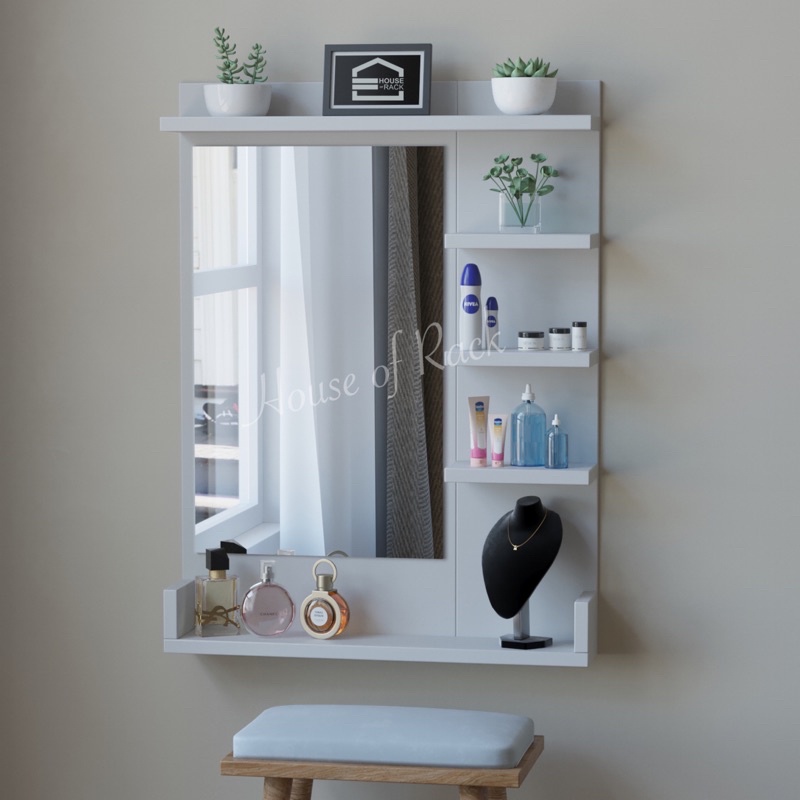 RAK MAKEUP GANTUNG WARNA PUTIH / MEJA RIAS GANTUNG / RAK RIAS / MEJA RIAS DINDING / KACA RIAS DINDIN