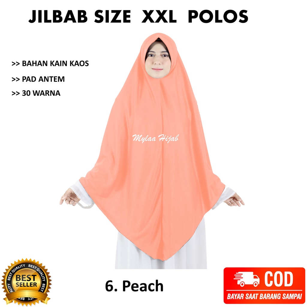 Jilbab instan NON SERUT Size XXL Pad Antem Bahan Kaos PE murah XXL-03 HARGA GROSIR TERMURAH.-6 PEACH