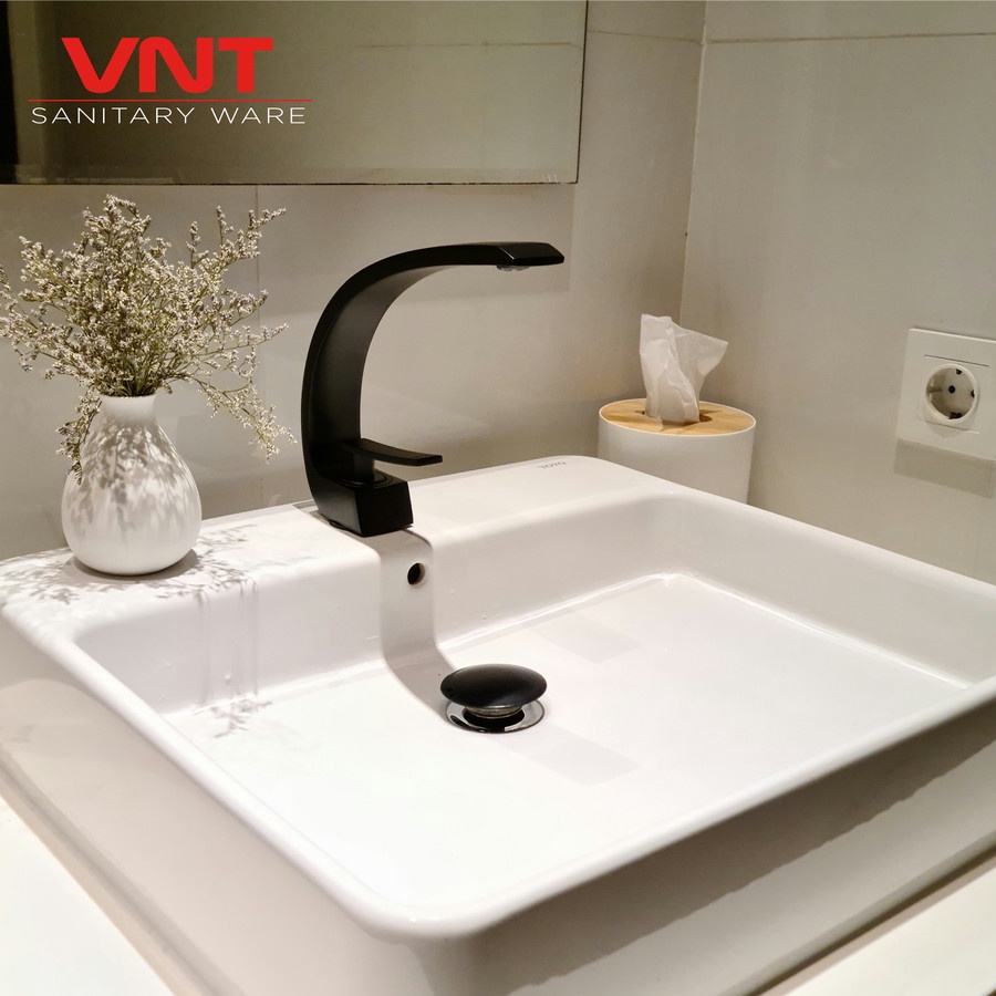 Kran Wastafel Hot Cold Black Minimalis Faucet Keran Hitam Panas Dingin