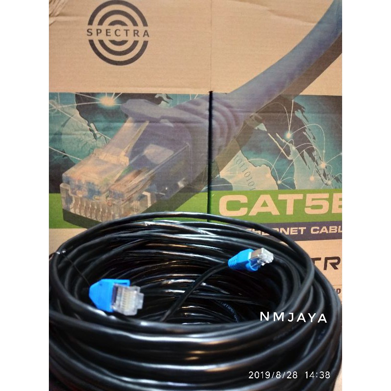 Kabel Lan Outdoor 65 meter FTP Cat5e Siap Pakai sudah dicrimping rj45 besi dan plugbooth Hitam