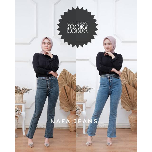 HIGHWAIST Cutbray Fringe Snow BlaCK BLUE// CELANA CUTBRAY JEANS WANITA