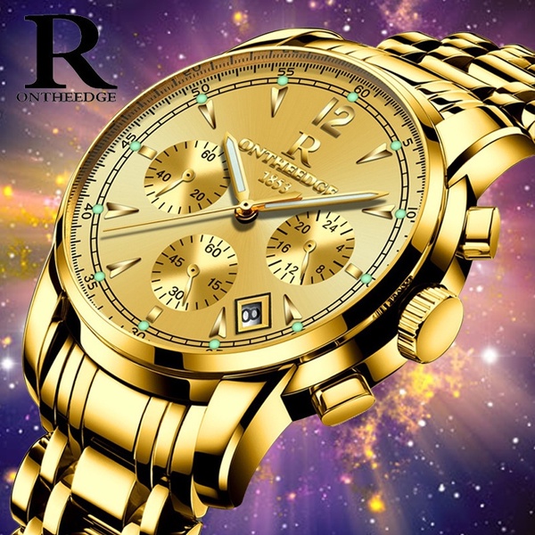 R ONTHEEDGE Men's Fashion Luxury Watches Quartz Analog Date Big Face Dial Multifunction Waterproof N