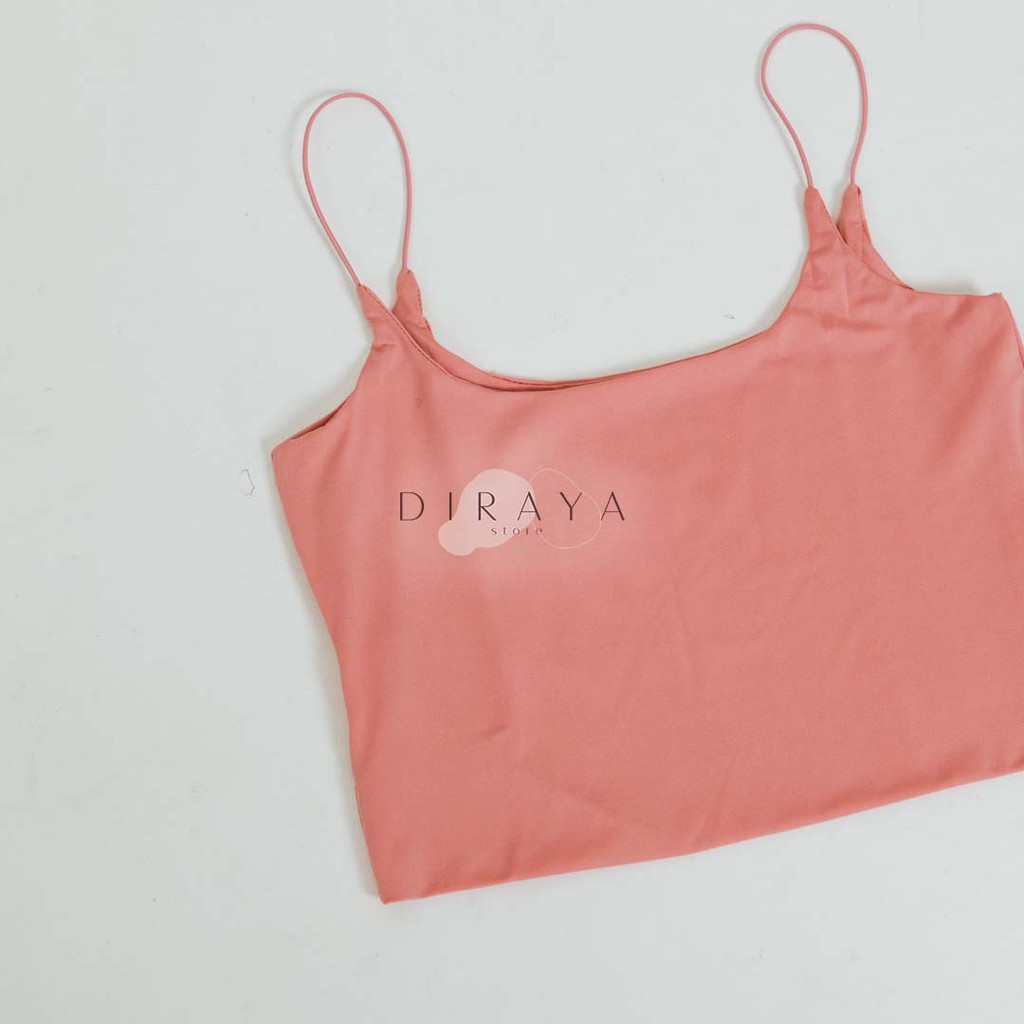 Diraya Tank Top Crop Top U Neck Tali Kecil-Pink